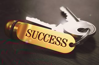 Keys to Success - Concept on Golden Keychain over Black Wooden Background. Closeup View, Selective Focus, 3D Render. Toned Image..jpeg
