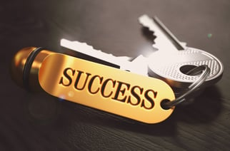 Keys to Success - Concept on Golden Keychain over Black Wooden Background. Closeup View, Selective Focus, 3D Render. Toned Image..jpeg