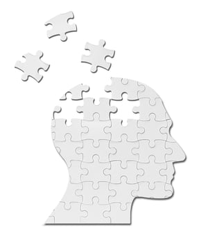 close up of a puzzle game parts on a head silhouette
