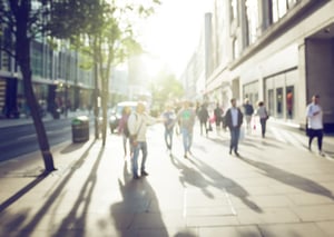 people in bokeh, street of London